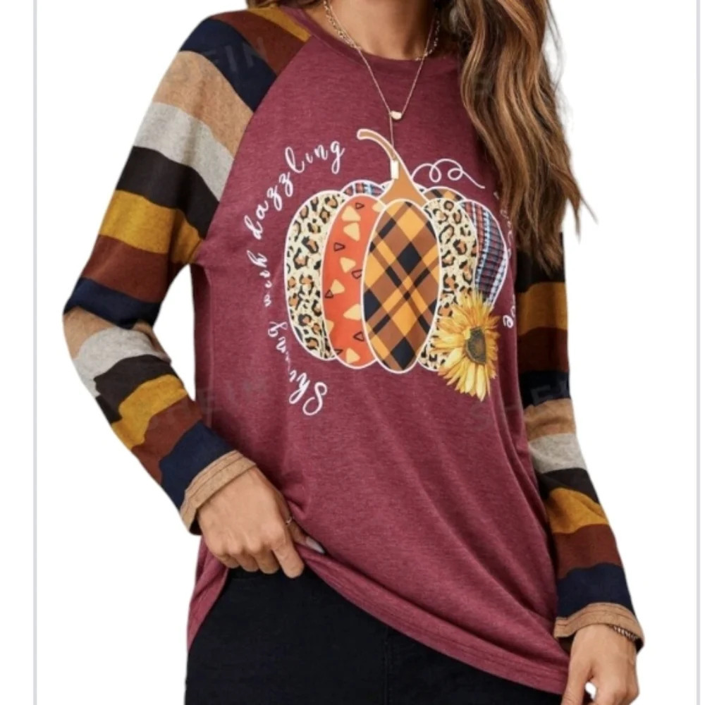 NWT Emery Rose Halloween Pumpkin & Slogan Graphic Raglan Sleeve Tee XL